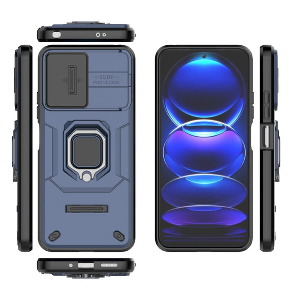 For Xiaomi Redmi Note 12 5G Global Sliding Camshield TPU + PC Shockproof Phone Case with Holder(Blue)