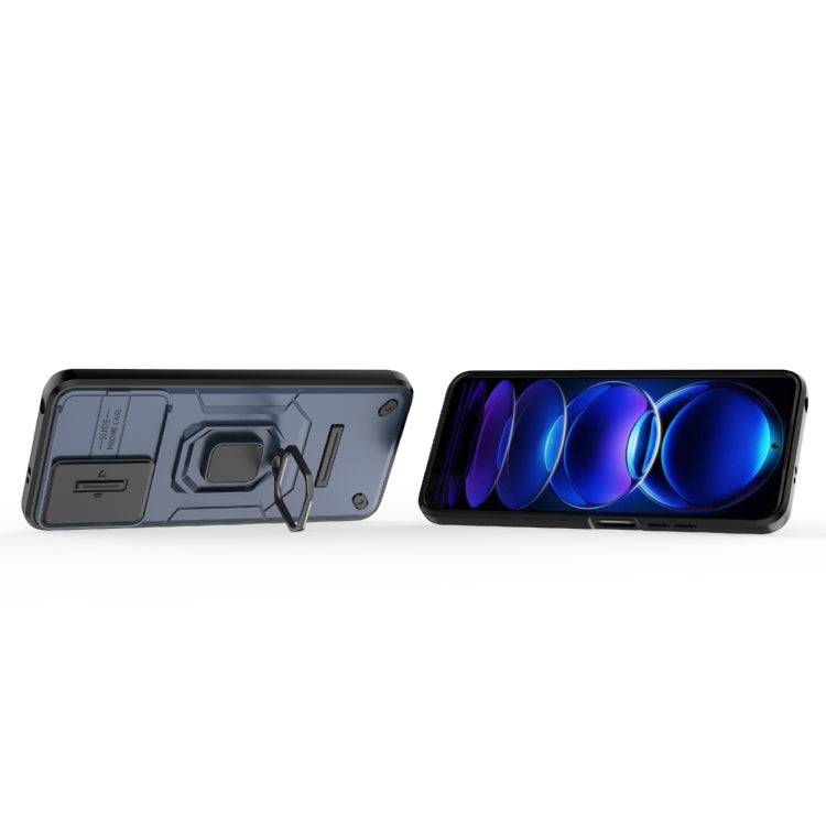 For Xiaomi Redmi Note 12 5G Global Sliding Camshield TPU + PC Shockproof Phone Case with Holder(Blue)