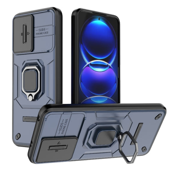 For Xiaomi Redmi Note 12 5G Global Sliding Camshield TPU + PC Shockproof Phone Case with Holder(Blue)