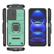 For Xiaomi Redmi Note 12 5G Global Sliding Camshield TPU + PC Shockproof Phone Case with Holder(Green)