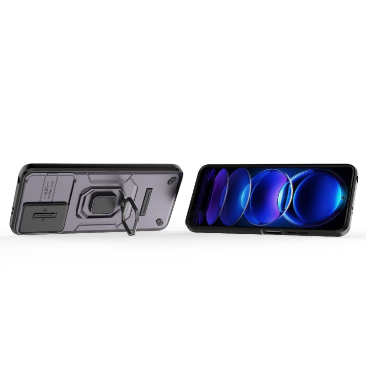 For Xiaomi Redmi Note 12 5G Global Sliding Camshield TPU + PC Shockproof Phone Case with Holder(Purple)