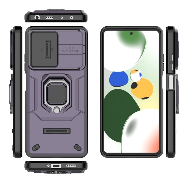 For Xiaomi Redmi Note 12 Pro 5G Global Sliding Camshield TPU + PC Shockproof Phone Case with Holder(Purple)