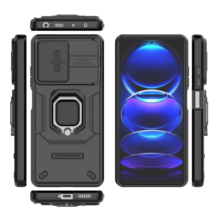 For Xiaomi Redmi Note 12 Pro+ 5G Global Sliding Camshield TPU + PC Shockproof Phone Case with Holder(Black)