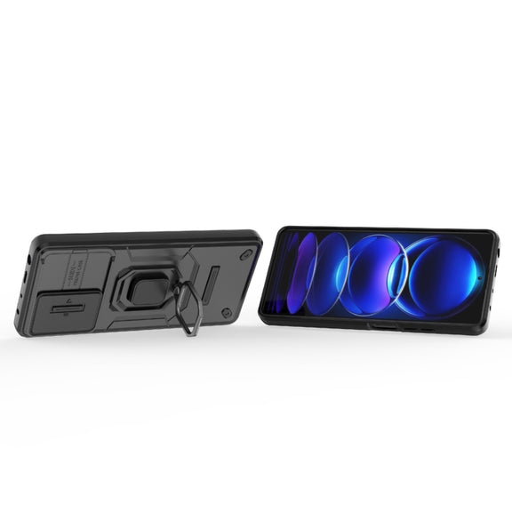 For Xiaomi Redmi Note 12 Pro+ 5G Global Sliding Camshield TPU + PC Shockproof Phone Case with Holder(Black)