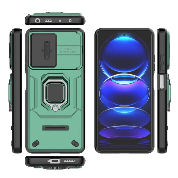 For Xiaomi Redmi Note 12 Pro+ 5G Global Sliding Camshield TPU + PC Shockproof Phone Case with Holder(Green)