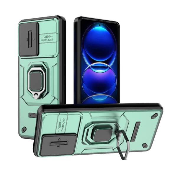 For Xiaomi Redmi Note 12 Pro+ 5G Global Sliding Camshield TPU + PC Shockproof Phone Case with Holder(Green)