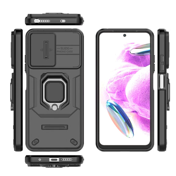 For Xiaomi Redmi Note 12S 4G Global Sliding Camshield TPU + PC Shockproof Phone Case with Holder(Black)