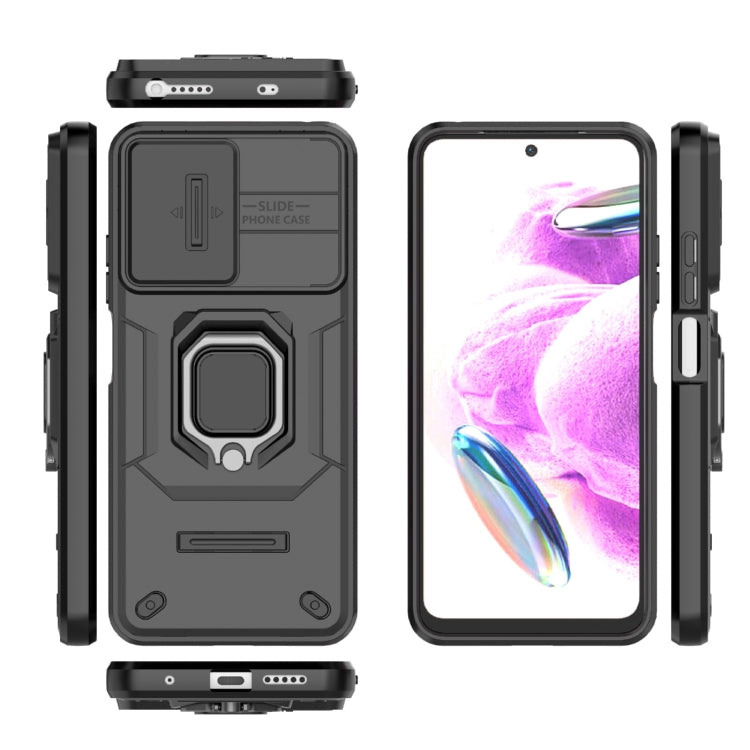 For Xiaomi Redmi Note 12S 4G Global Sliding Camshield TPU + PC Shockproof Phone Case with Holder(Black)
