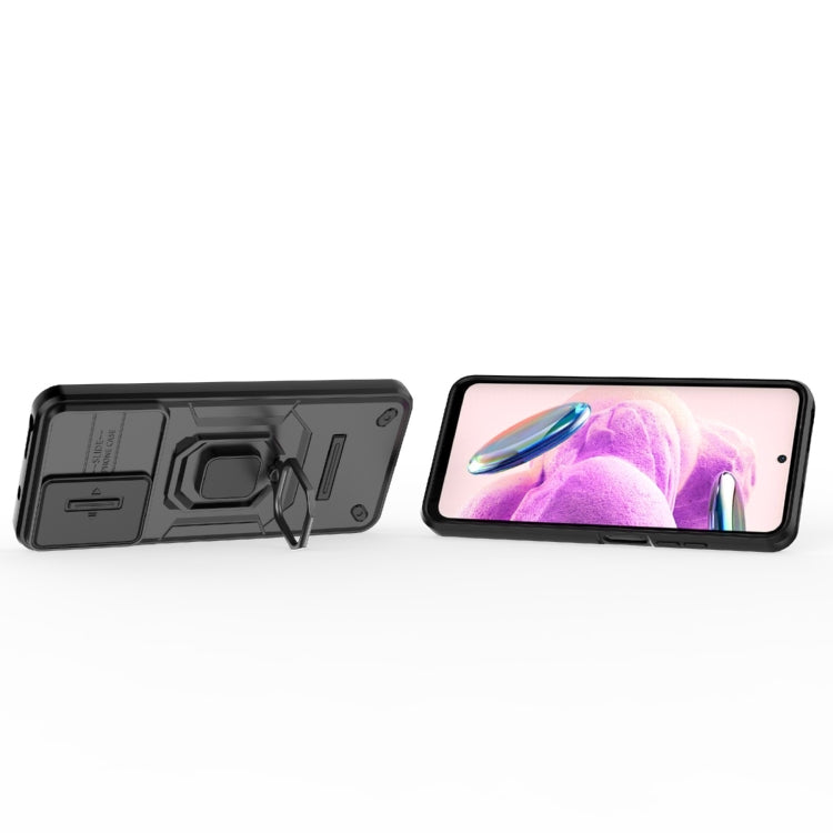 For Xiaomi Redmi Note 12S 4G Global Sliding Camshield TPU + PC Shockproof Phone Case with Holder(Black)