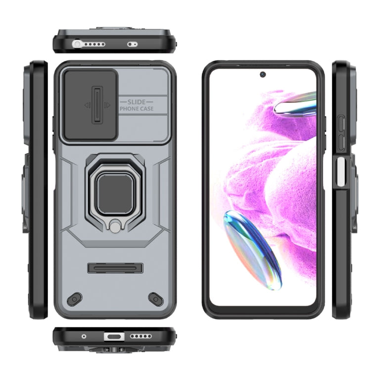For Xiaomi Redmi Note 12S 4G Global Sliding Camshield TPU + PC Shockproof Phone Case with Holder(Grey)