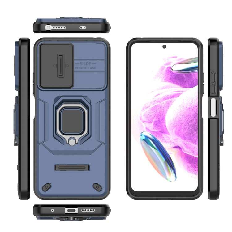 For Xiaomi Redmi Note 12S 4G Global Sliding Camshield TPU + PC Shockproof Phone Case with Holder(Blue)