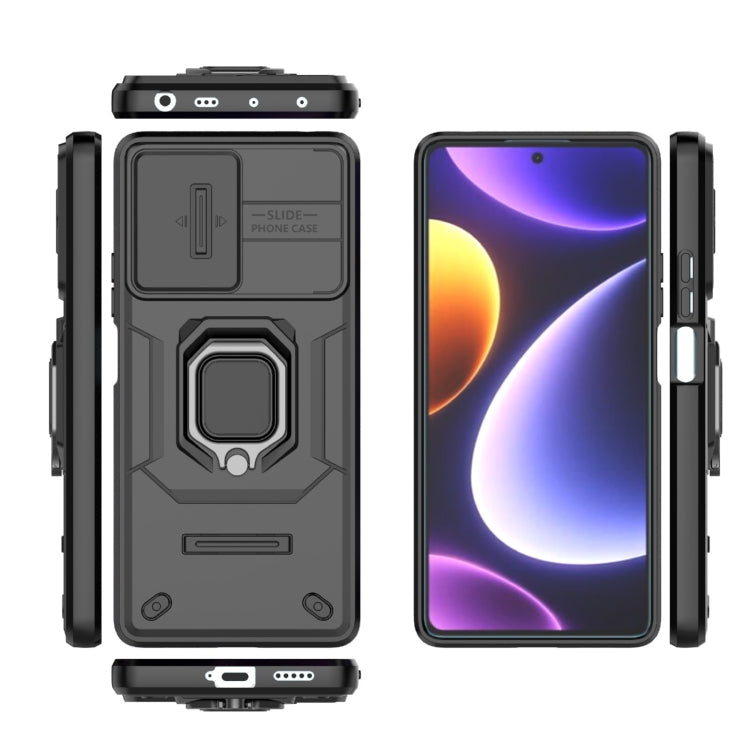 For Xiaomi Redmi Note 12 Turbo 5G Sliding Camshield TPU + PC Shockproof Phone Case with Holder(Black)