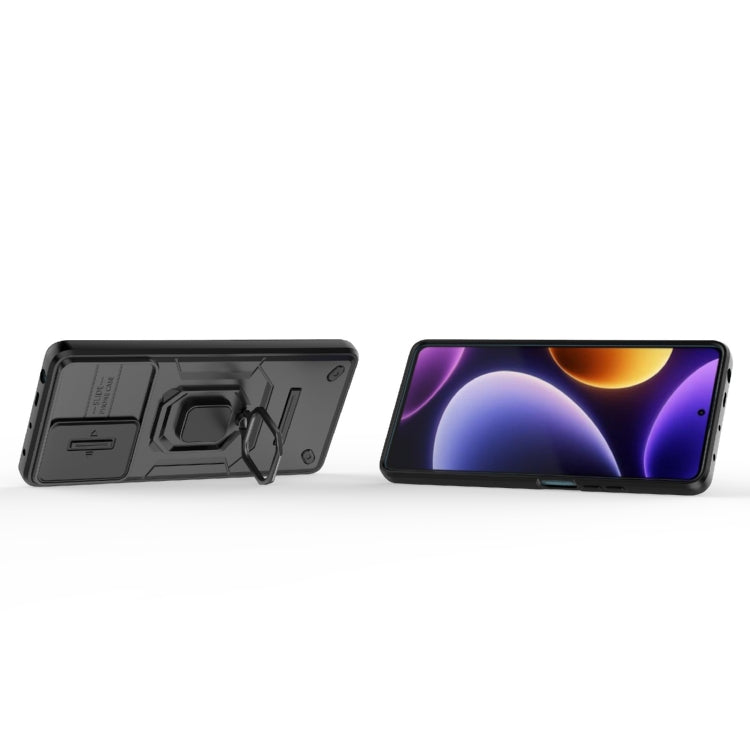 For Xiaomi Redmi Note 12 Turbo 5G Sliding Camshield TPU + PC Shockproof Phone Case with Holder(Black)