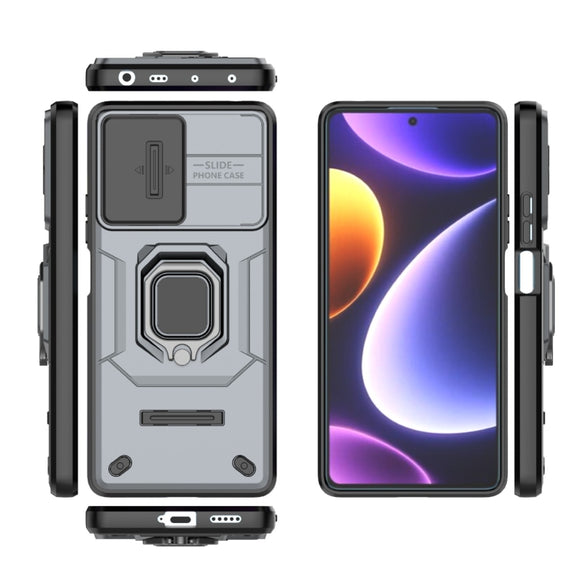 For Xiaomi Redmi Note 12 Turbo 5G Sliding Camshield TPU + PC Shockproof Phone Case with Holder(Grey)