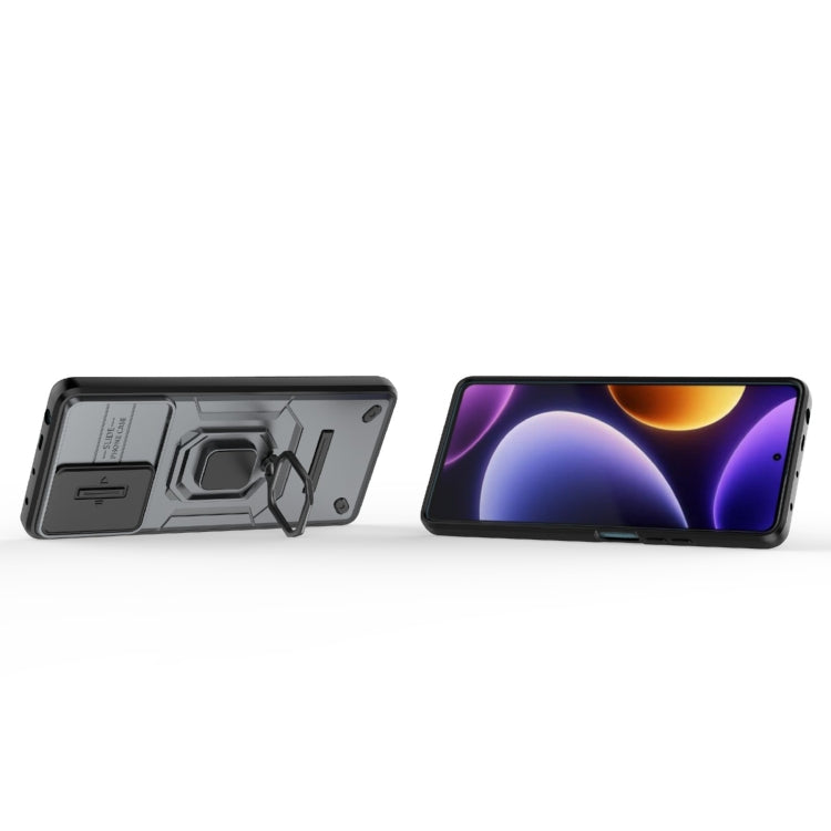 For Xiaomi Redmi Note 12 Turbo 5G Sliding Camshield TPU + PC Shockproof Phone Case with Holder(Grey)