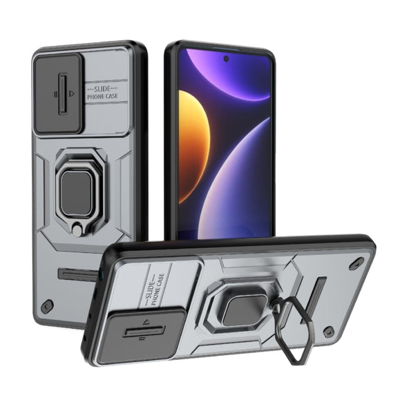 For Xiaomi Redmi Note 12 Turbo 5G Sliding Camshield TPU + PC Shockproof Phone Case with Holder(Grey)