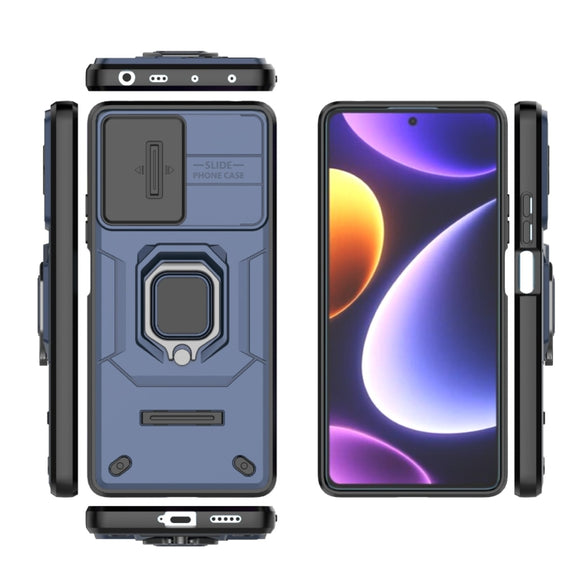 For Xiaomi Redmi Note 12 Turbo 5G Sliding Camshield TPU + PC Shockproof Phone Case with Holder(Blue)