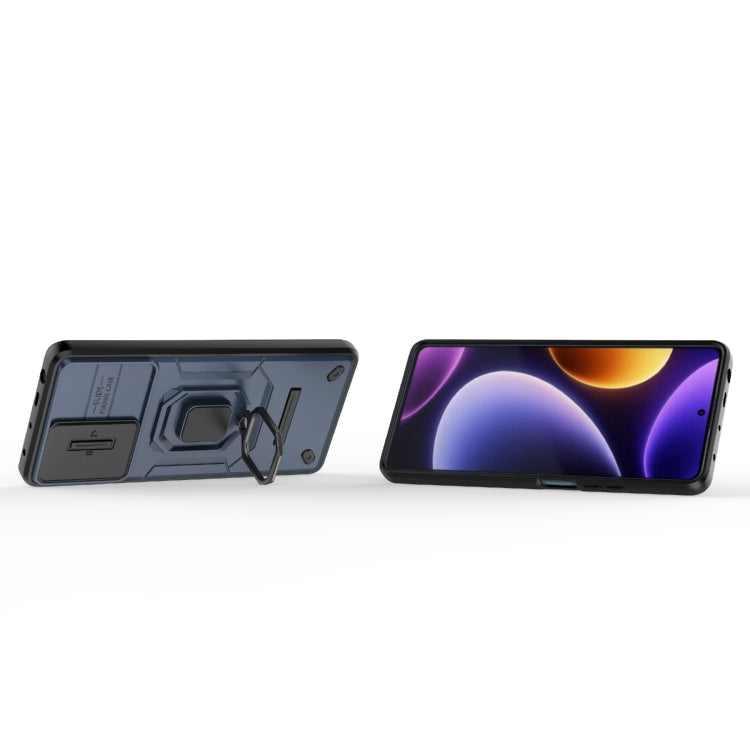 For Xiaomi Redmi Note 12 Turbo 5G Sliding Camshield TPU + PC Shockproof Phone Case with Holder(Blue)