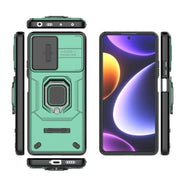 For Xiaomi Redmi Note 12 Turbo 5G Sliding Camshield TPU + PC Shockproof Phone Case with Holder(Green)
