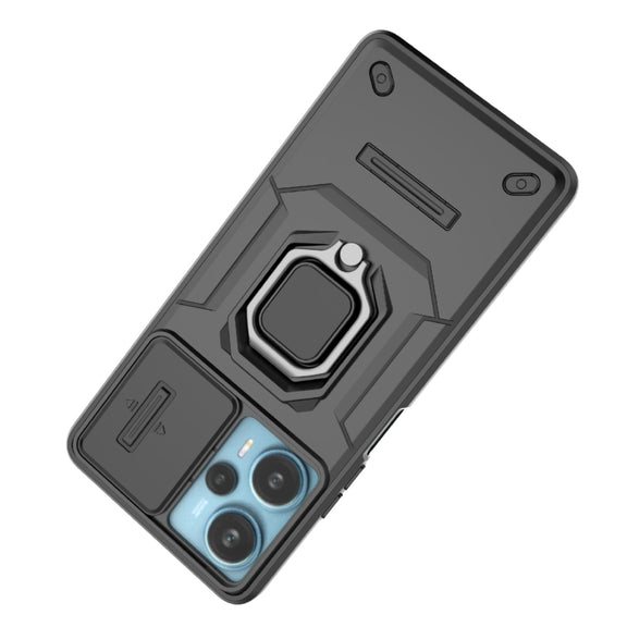 For Xiaomi Redmi Note 12 Turbo 5G Sliding Camshield TPU + PC Shockproof Phone Case with Holder(Green)