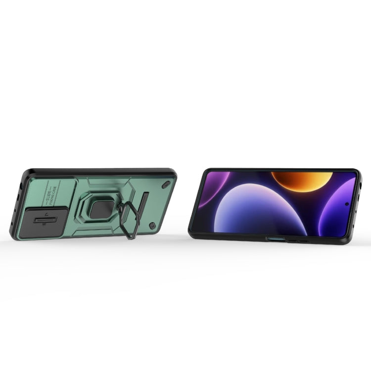 For Xiaomi Redmi Note 12 Turbo 5G Sliding Camshield TPU + PC Shockproof Phone Case with Holder(Green)