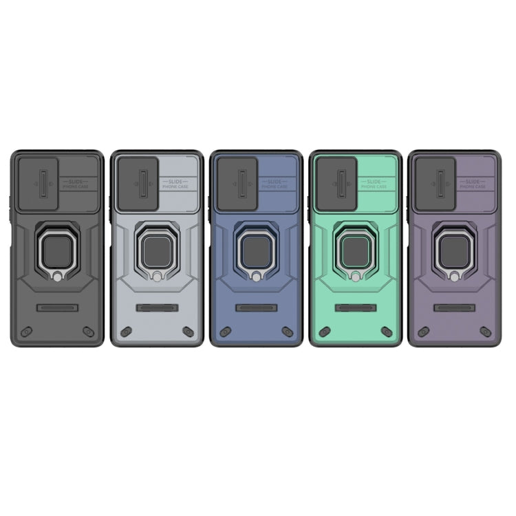 For Xiaomi Redmi Note 12 Turbo 5G Sliding Camshield TPU + PC Shockproof Phone Case with Holder(Green)