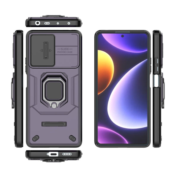 For Xiaomi Redmi Note 12 Turbo 5G Sliding Camshield TPU + PC Shockproof Phone Case with Holder(Purple)