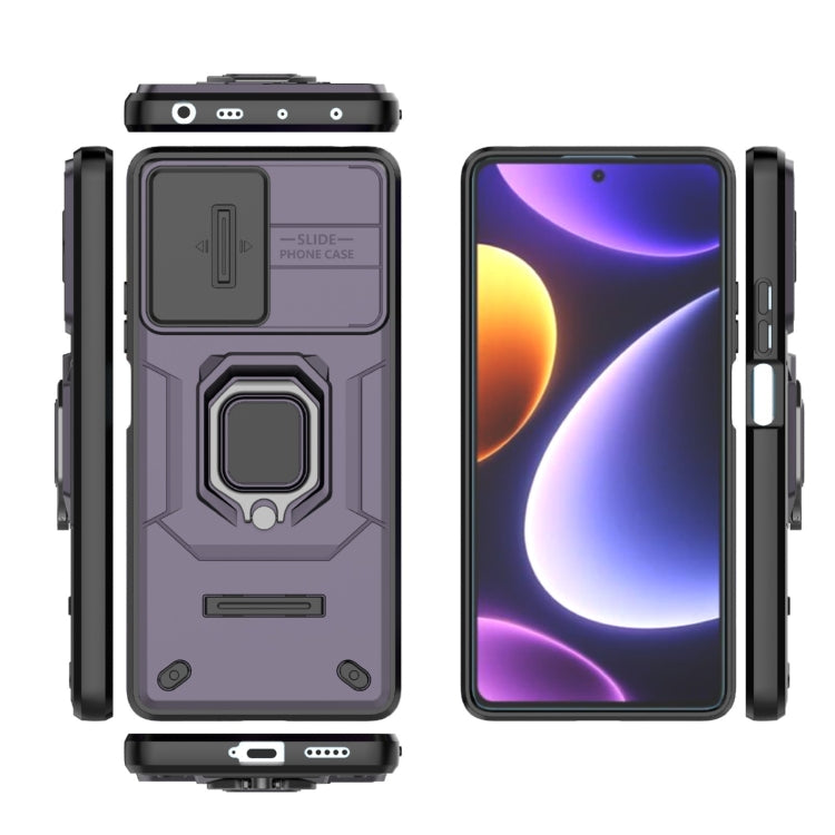For Xiaomi Redmi Note 12 Turbo 5G Sliding Camshield TPU + PC Shockproof Phone Case with Holder(Purple)