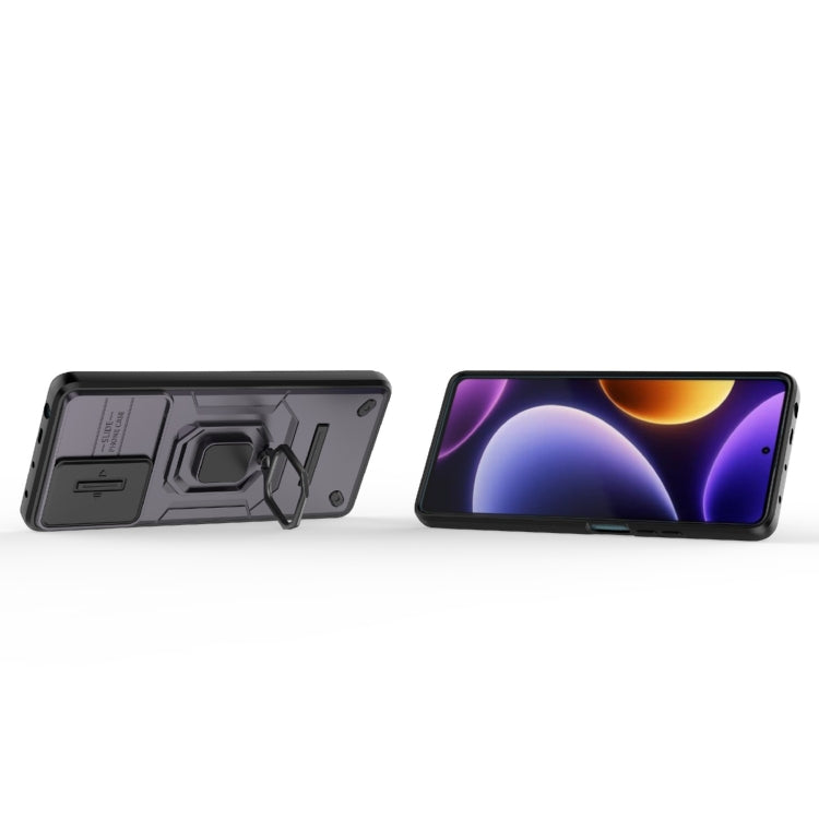 For Xiaomi Redmi Note 12 Turbo 5G Sliding Camshield TPU + PC Shockproof Phone Case with Holder(Purple)