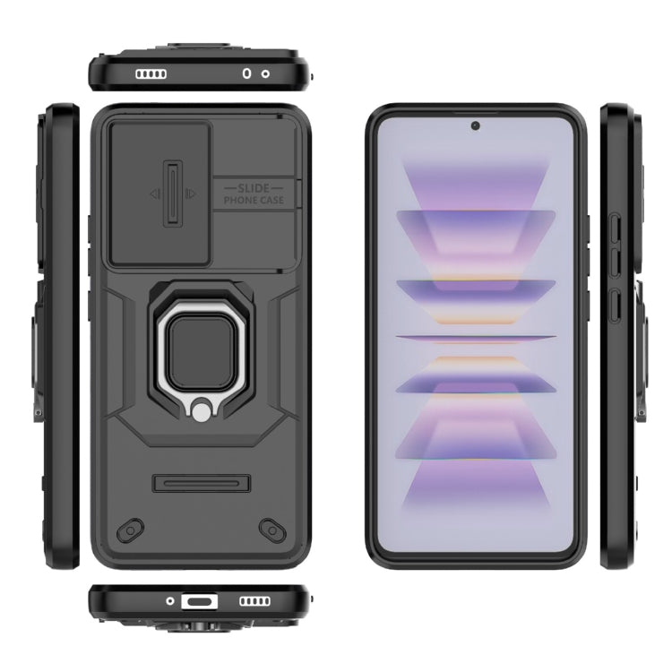 For Xiaomi Redmi K60 5G Sliding Camshield TPU + PC Shockproof Phone Case with Holder(Black)