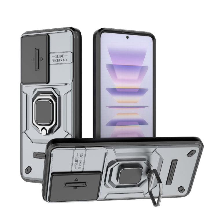 For Xiaomi Redmi K60 5G Sliding Camshield TPU + PC Shockproof Phone Case with Holder(Grey)