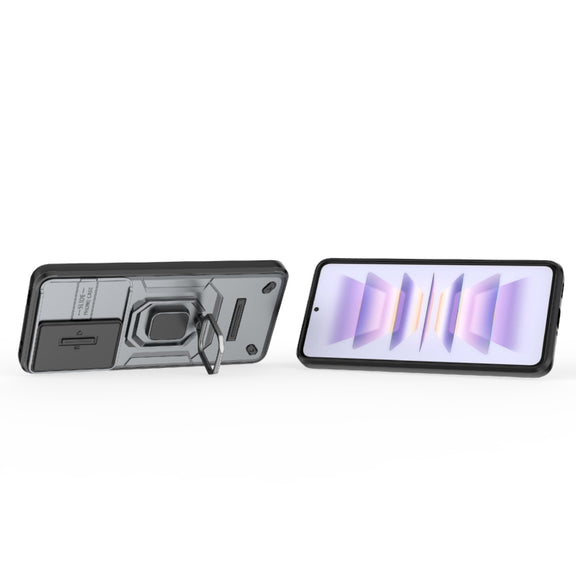 For Xiaomi Redmi K60 5G Sliding Camshield TPU + PC Shockproof Phone Case with Holder(Grey)