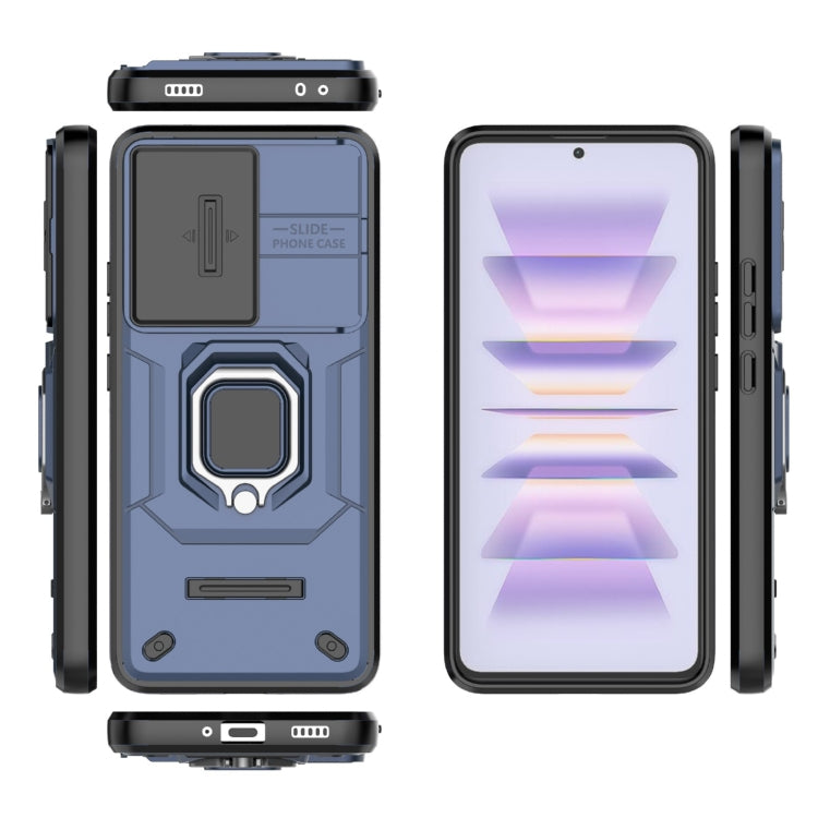 For Xiaomi Redmi K60 5G Sliding Camshield TPU + PC Shockproof Phone Case with Holder(Blue)