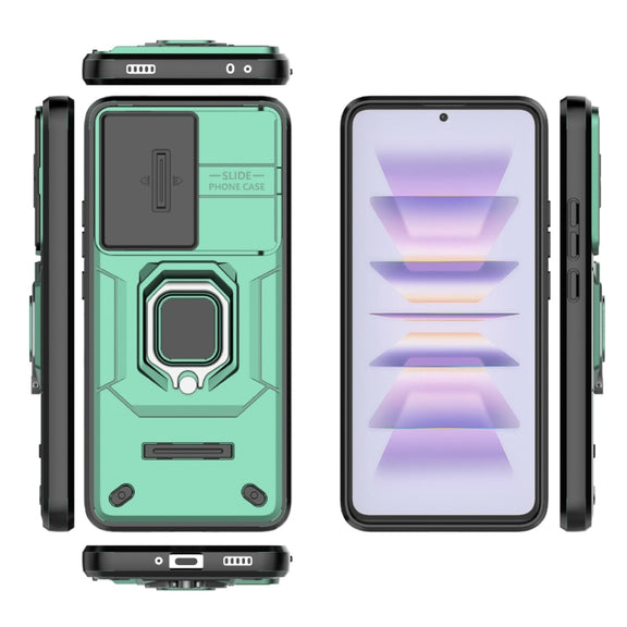 For Xiaomi Redmi K60 5G Sliding Camshield TPU + PC Shockproof Phone Case with Holder(Green)
