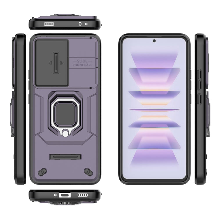 For Xiaomi Redmi K60 5G Sliding Camshield TPU + PC Shockproof Phone Case with Holder(Purple)