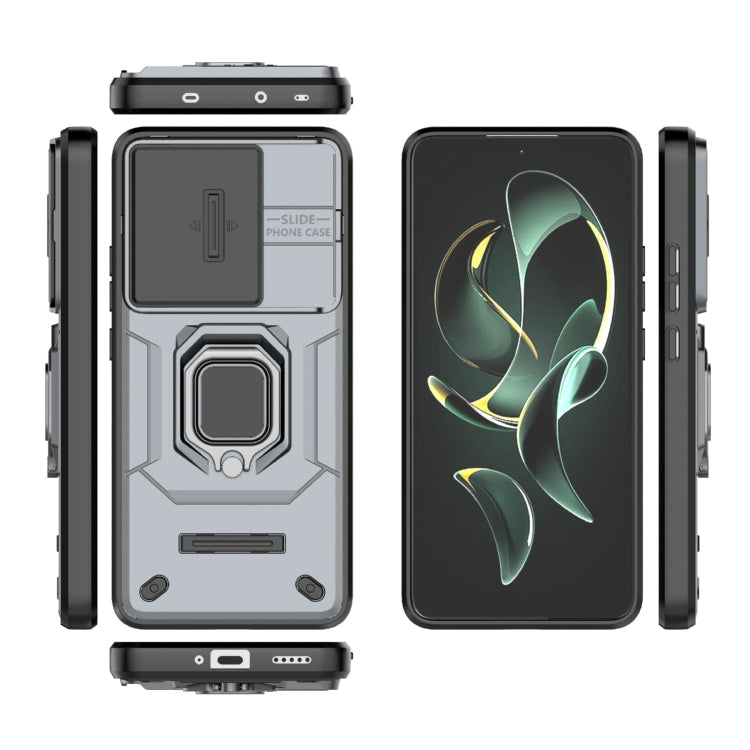 For Xiaomi Redmi K60 Ultra 5G Sliding Camshield TPU + PC Shockproof Phone Case with Holder(Grey)