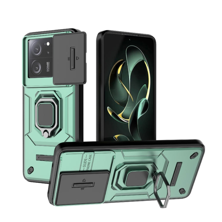For Xiaomi Redmi K60 Ultra 5G Sliding Camshield TPU + PC Shockproof Phone Case with Holder(Green)