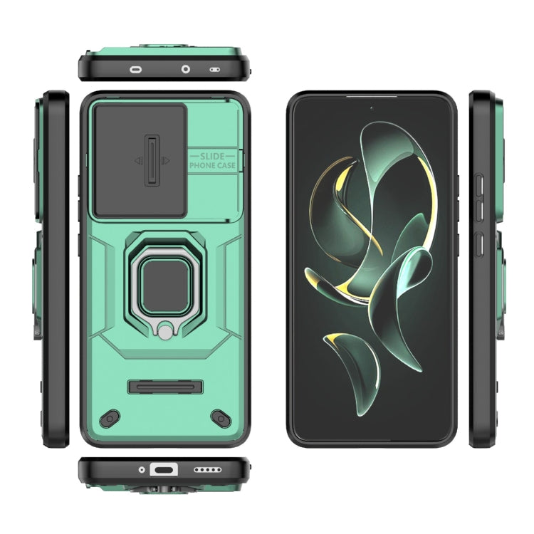 For Xiaomi Redmi K60 Ultra 5G Sliding Camshield TPU + PC Shockproof Phone Case with Holder(Green)