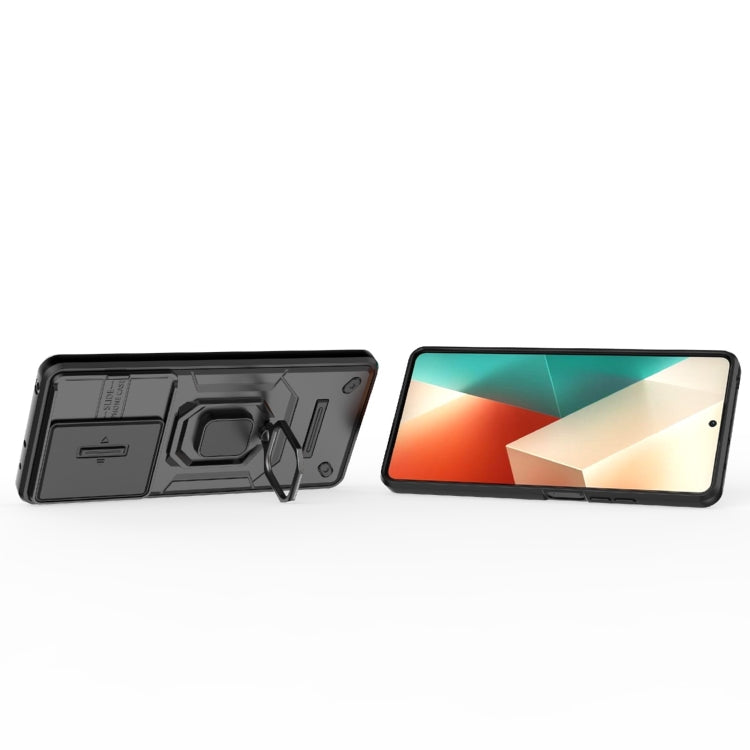 For Xiaomi Redmi Note 13 5G Sliding Camshield TPU + PC Shockproof Phone Case with Holder(Black)