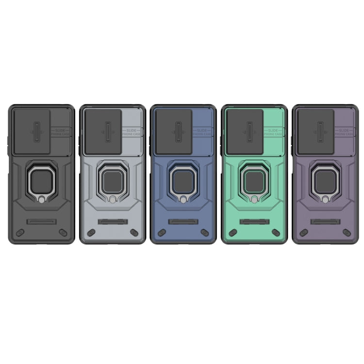 For Xiaomi Redmi Note 13 5G Sliding Camshield TPU + PC Shockproof Phone Case with Holder(Blue)