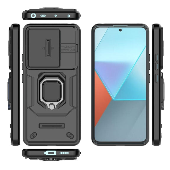 For Xiaomi Redmi Note 13 Pro 5G Sliding Camshield TPU + PC Shockproof Phone Case with Holder(Black)
