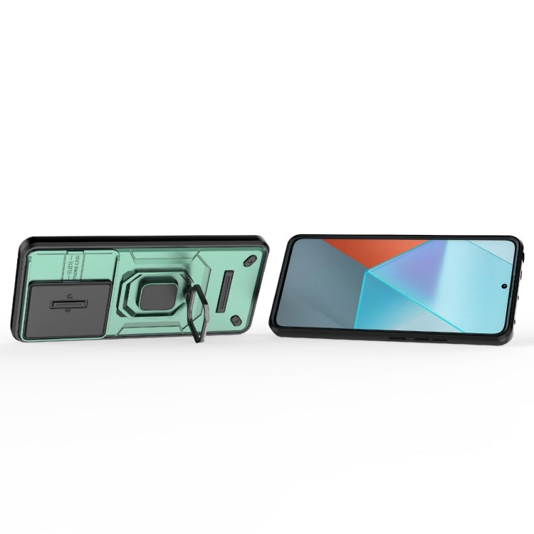 For Xiaomi Redmi Note 13 Pro 5G Sliding Camshield TPU + PC Shockproof Phone Case with Holder(Green)