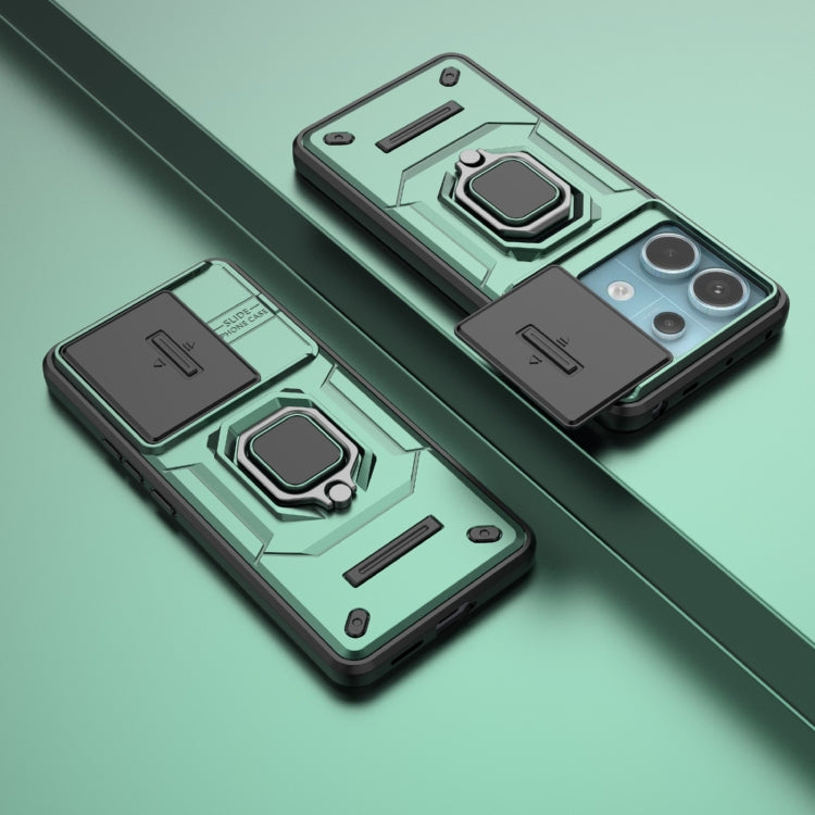For Xiaomi Redmi Note 13 Pro 5G Sliding Camshield TPU + PC Shockproof Phone Case with Holder(Green)