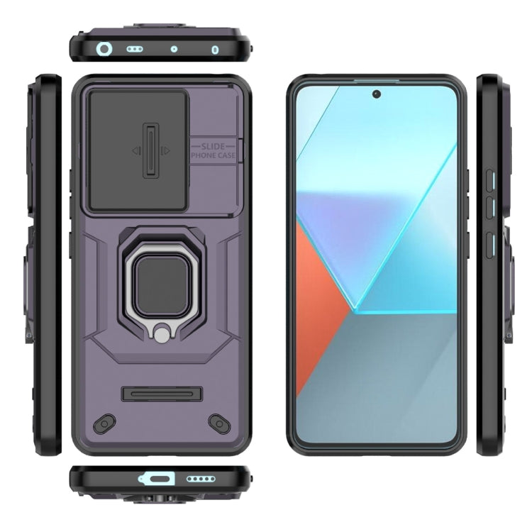 For Xiaomi Redmi Note 13 Pro 5G Sliding Camshield TPU + PC Shockproof Phone Case with Holder(Purple)