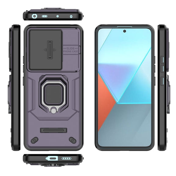 For Xiaomi Redmi Note 13 Pro 5G Sliding Camshield TPU + PC Shockproof Phone Case with Holder(Purple)