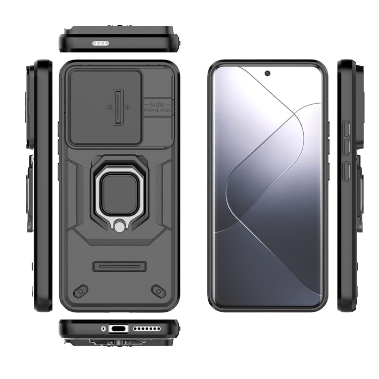 For Xiaomi 14 Pro 5G Sliding Camshield TPU + PC Shockproof Phone Case with Holder(Black)
