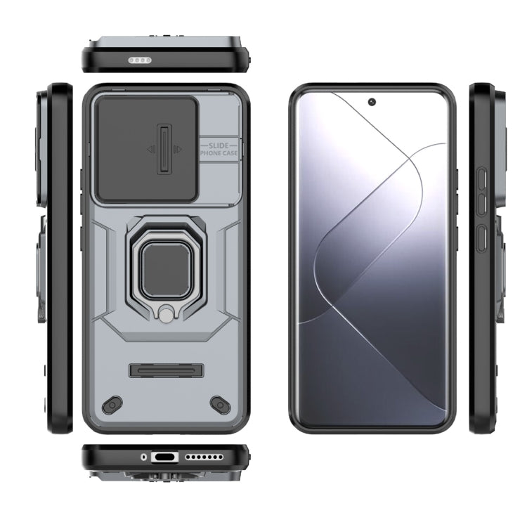 For Xiaomi 14 Pro 5G Sliding Camshield TPU + PC Shockproof Phone Case with Holder(Grey)