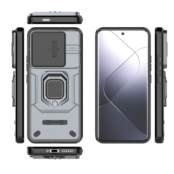 For Xiaomi 14 Pro 5G Sliding Camshield TPU + PC Shockproof Phone Case with Holder(Grey)