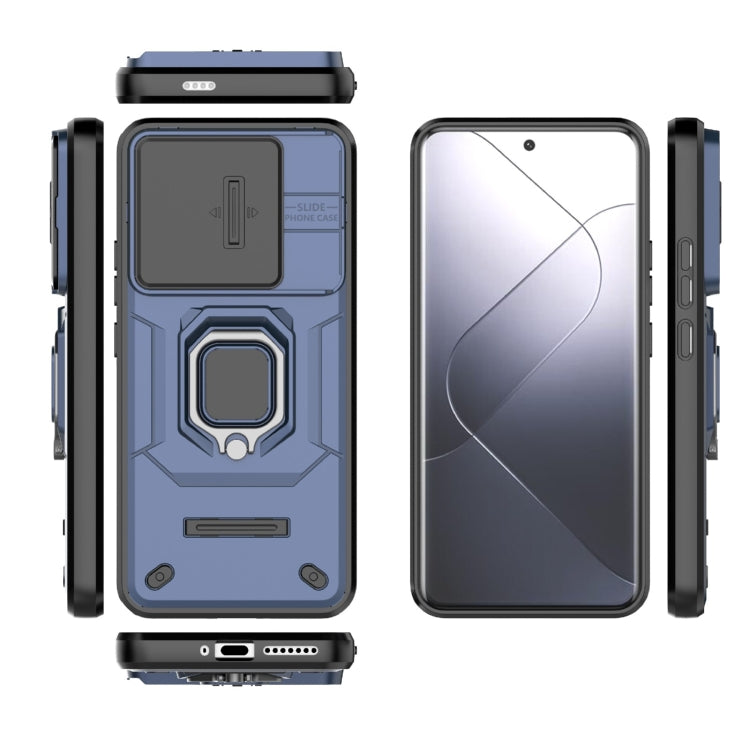 For Xiaomi 14 Pro 5G Sliding Camshield TPU + PC Shockproof Phone Case with Holder(Blue)