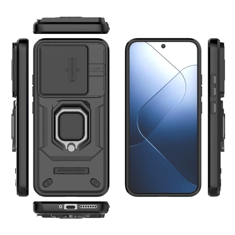For Xiaomi 14 Sliding Camshield TPU + PC Shockproof Phone Case with Holder(Black)